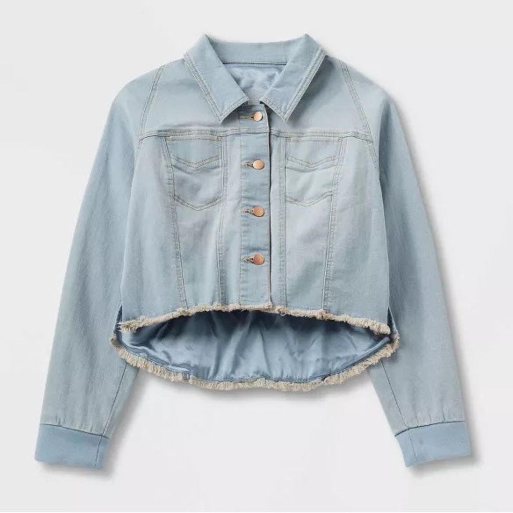 Universal Thread Light Blue Denim Jacket Frayed Hem L